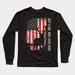 Just A Girl Who Loves Deer American Flag Long Sleeve T-Shirt